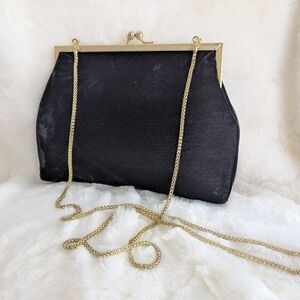 Elegant Black Evening Clutch with Gold Chain